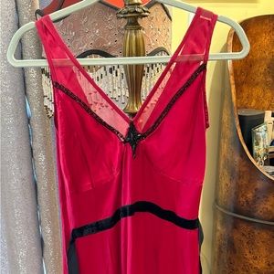 Plenty satin red midi dress size 4 with black velvet belt